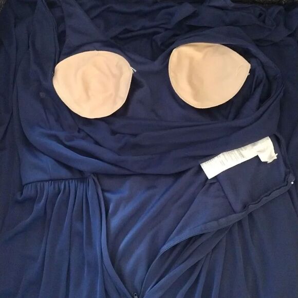 David's Bridal Marine Blue Long Mesh Cowl Back Sleeveless Formal Dress Size 2 - Picture 15 of 15